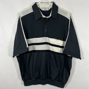 VTG Classics by Palmland Polo Shirt Mens Size XL Green White Black Striped Retro